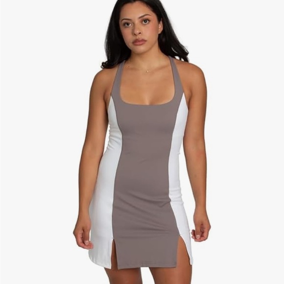 Two-Tone Brown and White Women's Dress - Picture 1 of 3